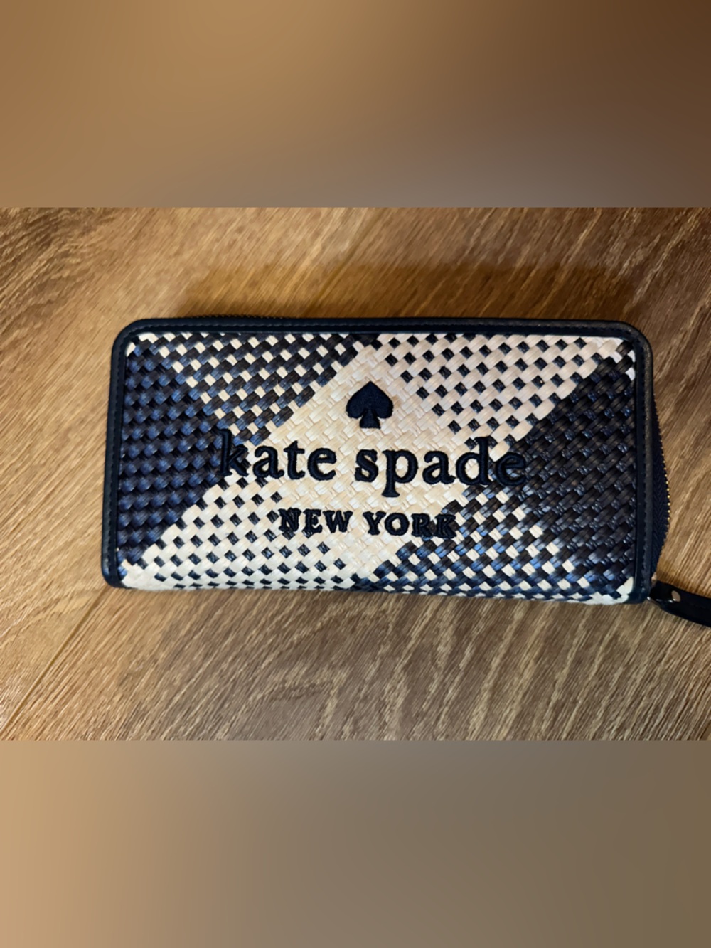 kate spade navy blue & Cream Woven Zip-Around Wallet